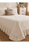 Embroidered Ruffled Vintage Ecru Bedspread Double Size - 3