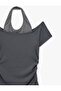 Slim Fit Draped Off-Shoulder Layered Short Sleeve Halter Neck T-Shirt - 7