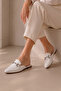 White Genuine Leather Buckle Women's Slippers - 2