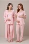 Women's Powder Linen Scallop Lace New Season 3-Piece Maternity Pajama Set with Dressing Gown - 4