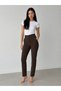 Women's Brown Double-Breasted High-Waist Carrot Pants (100% Viscose) - 3