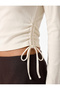 Cotton Long Sleeve Crew Neck T-Shirt with Drawstring Side Tie Detail - 5
