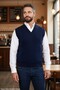 Men's Navy Blue Anti-Pilling Fabric Standard Fit Regular Cut V-Neck Knitwear Sweater - 4