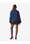 Textured Satin Blouse with Metal Accessories, Draped High Collar, Long Sleeves - 4