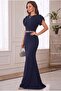 Short Sleeve Ruffled Stone-Detail Belted Long Evening Dress for Graduation - 4
