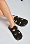 Y596549502 Black Suede Buckle Closed-Front Women's Slippers - 3