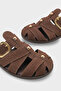 Women's Closed-Front Buckle Casual Olive Suede Slippers Vipriy Brown Suede - 5
