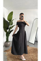 Women's Black and White Polka Dot Boat Neck Midi Dress – Off-The-Shoulder, Waist-Fitted, Stylish & Formal Dress - 3