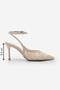 Women's Stiletto Ankle Strap Lace Embroidered Mesh Classic Heeled Shoes Limez Ecru - 8