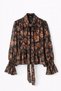 Tied Floral Patterned Blouse - 4