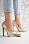 Short Platform Heeled Women's Thin Heeled Shoes Nicola Gold Crocodile - 6
