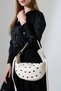 Cream Women's Bag with Half Moon Shape, Gold Accessories, Stitched Details, Stylish Handbag with Shoulder and Crossbody Straps - 3