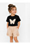 Round Neck Summer Print Stone Detailed Capri Girls' Top and Bottom Set - 5