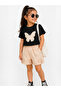 Round Neck Summer Print Stone Detailed Capri Girls' Top and Bottom Set - 4