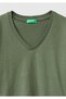 Women's Khaki 100% Cotton Classic V-Neck T-Shirt - 3