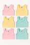 Girl's 6-Piece Ribbed Cotton Undershirt Set - Pink, Yellow, Blue Colors-309 - 4