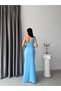 Baby Blue One-Shoulder Stone Embellished Flounce Evening Dress - 7