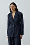 Striped Pencil Blazer Jacket Navy Blue - 4