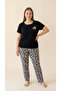 Black Lace Collar Detailed Viscose Short Sleeve Plus Size Pajama Set - 4
