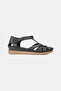 Women's Black Genuine Leather 35-41-42 Number Strapped Flat Wedge Heels Side Open Sandals - 5