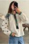 Women's Beige Tasseled Collared Balloon Sleeve Embroidered Cotton Blouse - 2
