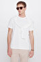 Men's Ecru Cotton Slim Fit Crew Neck Jacquard Stretch T-Shirt