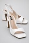 Women's White Patent Leather 9 Cm. Thick Heeled Ankle Buckle Sandals