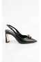 Melinta Black Ribbon Bead Detail Gold Heeled Shoes - 4