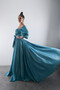 Strapless Low-Neck Evening Gown – Shiny Taffeta Evening Dress with Draped Waist and Slit - 3