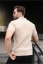 Stone Color Half Zipper Detailed Polo Collar Knitwear Men's T-Shirt E7492 - 2