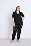 Patterned Milan Knitted Short Sleeve Women's Battal Pajama Set - 3