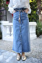 Light Blue Shawl Belted Elastic Waist Denim Skirt - 3