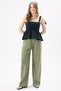 Crep Women's Natural Textured Elastic Waist Lace-Up High Waist Wide Leg Comfortable Cut Pants 100% Cotton - 6