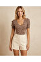 Women's Leopard Printed V-Neck Blouse with Drawstring Detail on the Sleeve, Soft Modal Stretch Fabric - 2