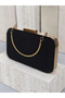 Black Z.A.R.A. Satin Gold Detail Crystal Stone Embroidered Chain Women's Evening Dress Bag Wedding Engagement Graduation - 9