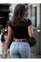 Crop Baby Tee Women's T-Shirt Star Printed Slim Fit Basic Baby Tee 100% Cotton Trendy Top Black - 2