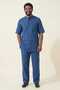 Indigo Blue Wide Fit 100% Cotton Muslin Fabric Stand Collar Short Sleeve Men's Hajj Umrah Set Casual Daily Wear - 4