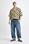 Men's Women's Relax Fit Summer Ash Collar Patterned Viscose Short Sleeve Oversize Shirt - 2