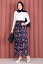 Bohemian Style Floral Elastic Waist Chiffon Tulle Skirt Navy Blue - 4