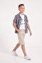 Blue Leaf Patterned Shirt and Linen Shorts Boys' T-Shirt 3-Piece Set 24030 - 4