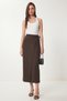 Asymmetrical Viscose Skirt with Tie Detail Lub0339 Brown