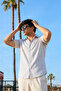 Men's Trendy Polo Collar Slim Fit Textured Gray Shirt - 6