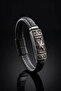 Men's Black Leather Bracelet Steel Patterned Black Hair Braid Leather Magnetic Lock Bracelet