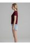 Women's Stone Embellished Stretchy Modal Fabric V-Neck Short Sleeve Burgundy Blouse - 4