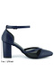 Diana Navy Blue Vegan Mesh Strappy Pointed Toe Thick Heeled Classic Shoes - 5