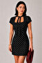 Black Polka Dot Women's Dress with Scarf Detail - 2