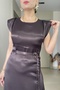 Padded Belted Midi Satin Dress - 2