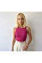Women's Pink Crew Neck 2*1 Soft Polyester Stretchy Camisole Fabric Long Tank Top Blouse - 2