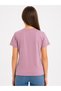Pink 24705-26 Girl's Butterfly Printed Stone Detailed T-Shirt Cotton Casual Stylish Basic T-Shirt - 8
