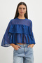 Navy Blue Ruffled Tulle Blouse - 5